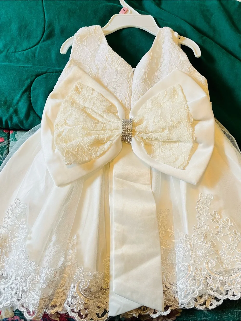Girls grace white Lace Bow Formal Dress, baptism outfit or any events